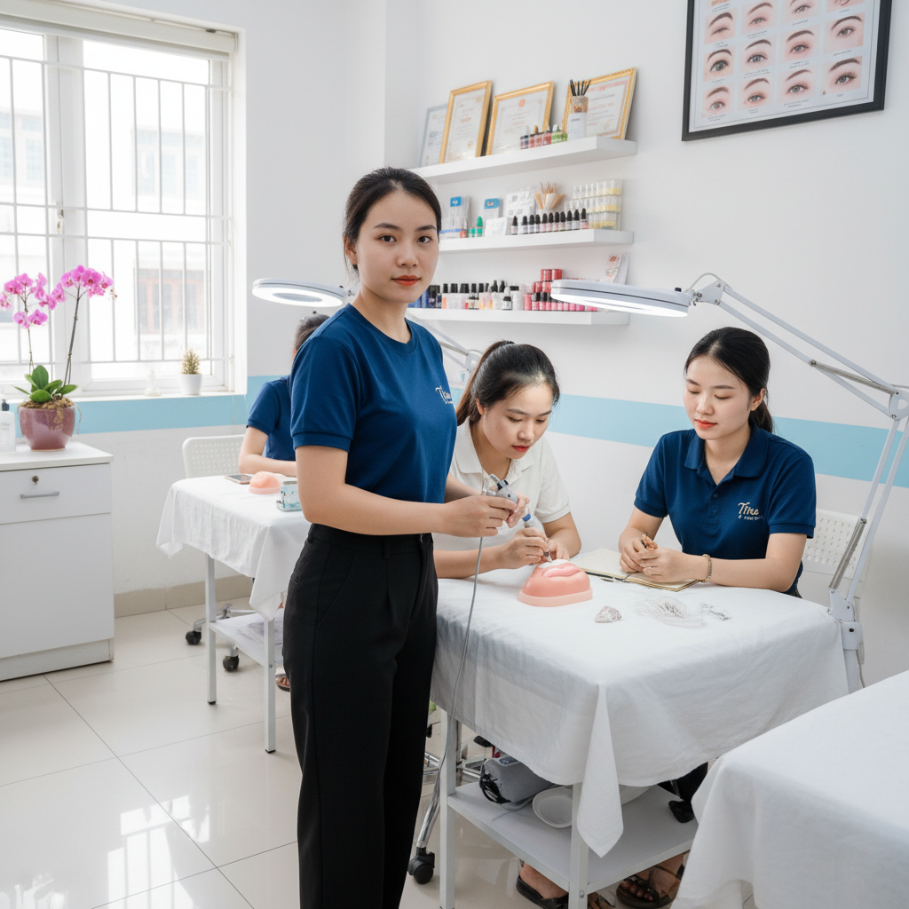 Bao Lâu Thì Nên Dặm Lại Mày Môi Mí Cho Kỹ Thuật Viên? 5 Lớp học phun xăm thẩm mỹ Tina - Học viên thực hành trên người mẫu thật